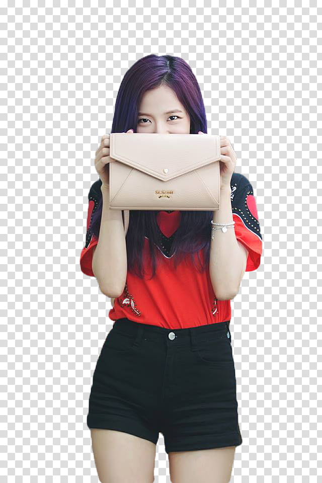 JISOO BLACKPINK, woman holding brown leather envelope clutch bag transparent background PNG clipart