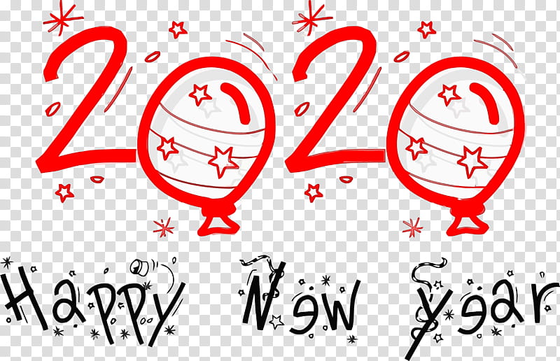 text red font smile line art, Happy New Year 2020, New Years 2020, Watercolor, Paint, Wet Ink transparent background PNG clipart