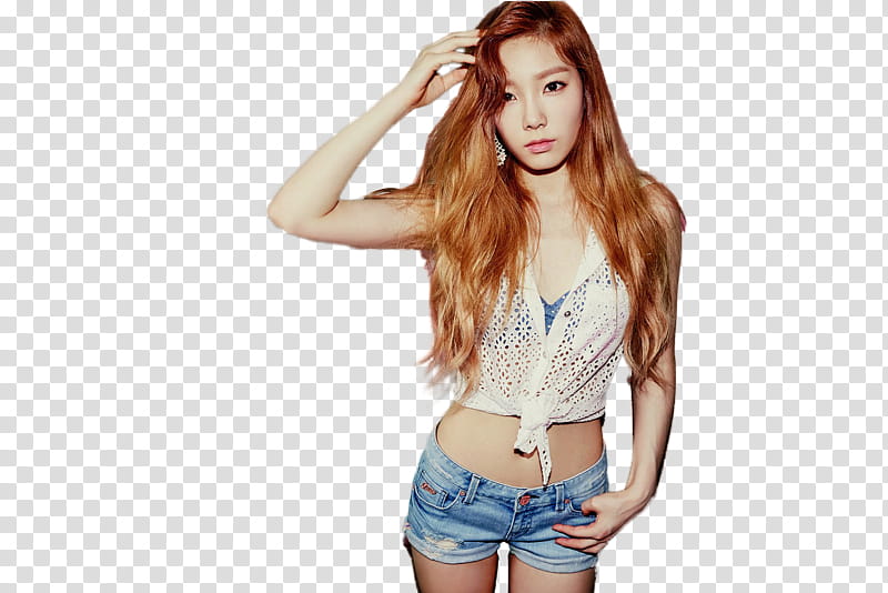 TaeTiSeo Holler Concept, woman in blue denim shorts transparent background PNG clipart