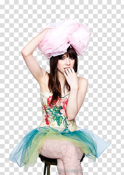 CarlyRaeJepsen, woman wearing ball gown and holding her pink hat while sitting on stool transparent background PNG clipart