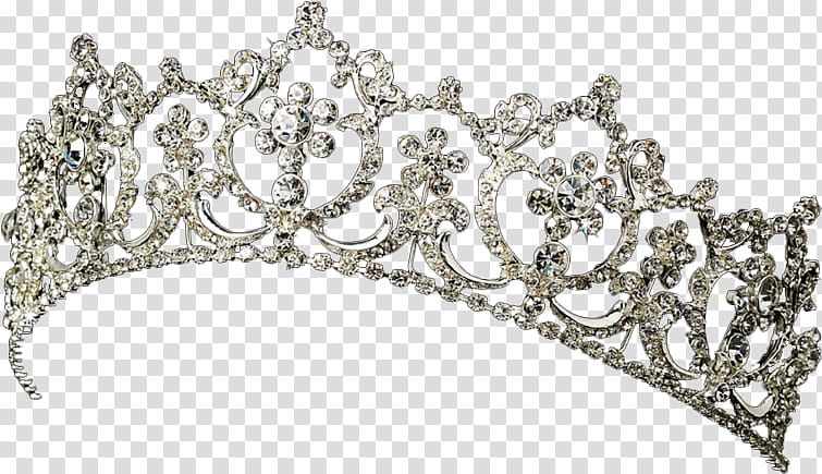 Princess, silver-colored tiara with clear gemstones transparent background PNG clipart