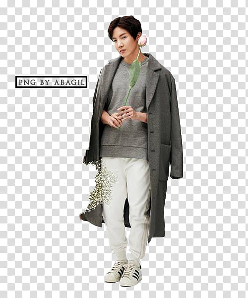 Bts The Star, man in gray coat holding white flower transparent background PNG clipart