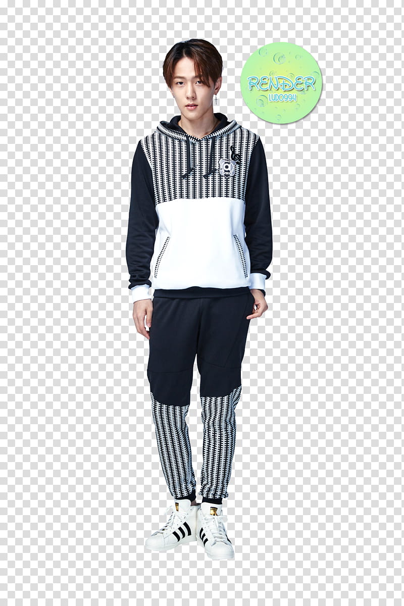 IKON, man in white and black pullover hoodie transparent background PNG clipart