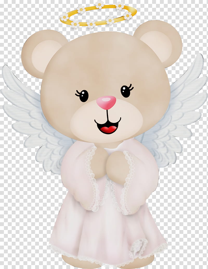 Teddy bear, Watercolor, Paint, Wet Ink, Stuffed Toy, Head, Pink, Angel transparent background PNG clipart
