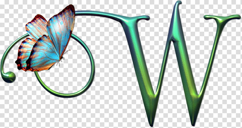 Letras, green letter W with butterfly transparent background PNG clipart