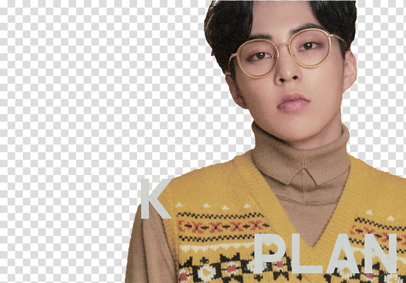 Xiumin EXO Season Greetings , man wearing yellow vest with K Plan text overlay transparent background PNG clipart