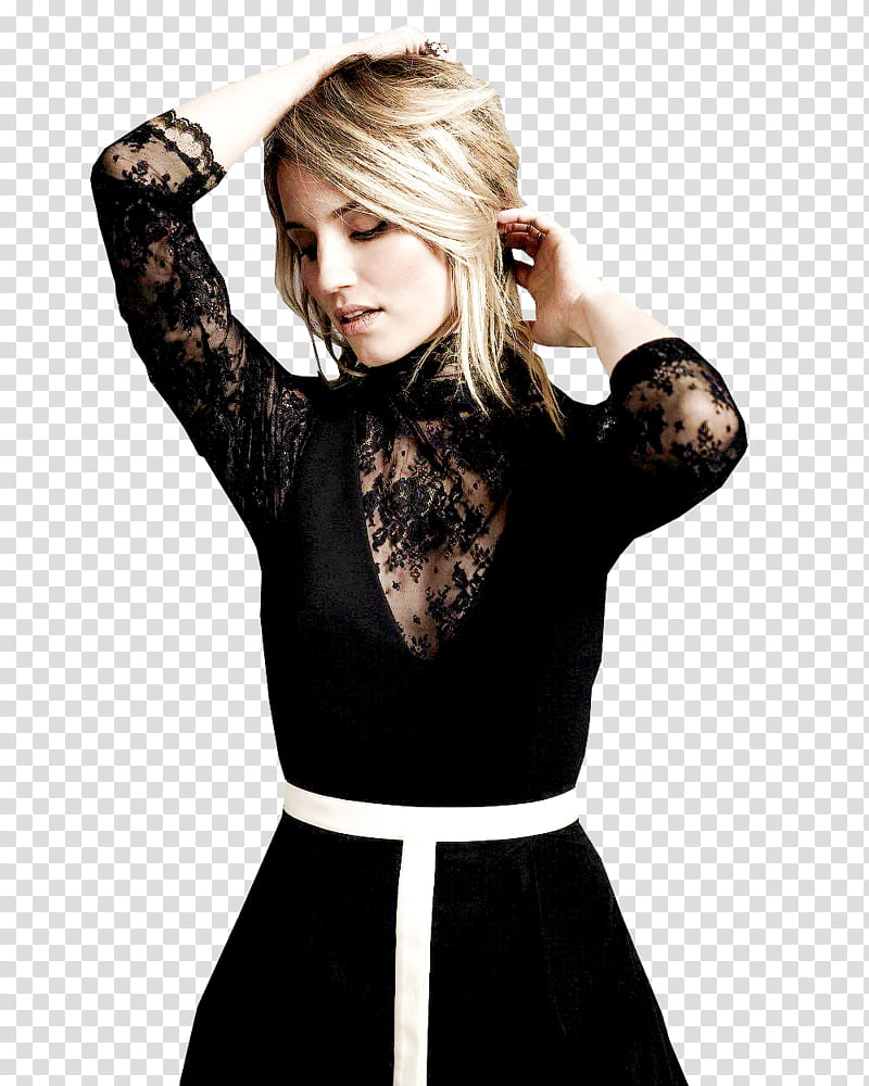 Dianna Agron La Ligne shoot, woman wearing black long-sleeved dress transparent background PNG clipart