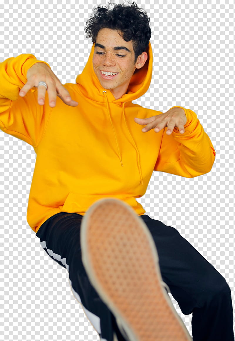 Cameron Boyce, man wearing yellow pull-over hoodie transparent background PNG clipart