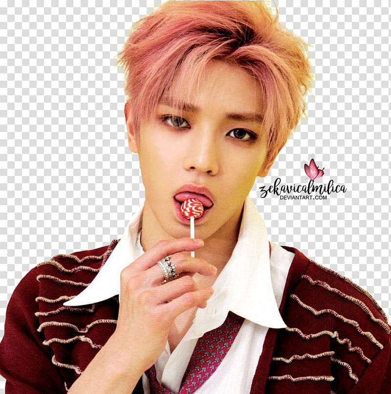 NCT  Taeyong Cherry Bomb, man licking candy lollipop transparent background PNG clipart