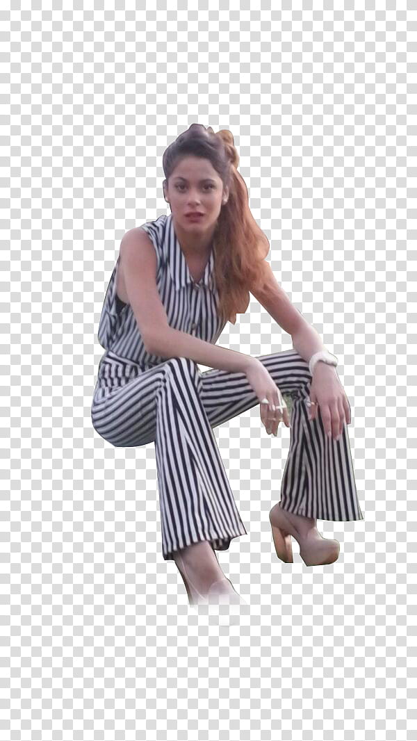 Martina Stoessel en Grazie y Caras, woman wearing striped pants transparent background PNG clipart