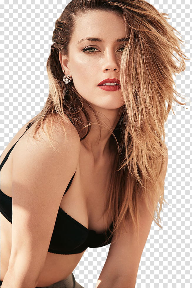  Amber Heard, woman in black brassiere transparent background PNG clipart