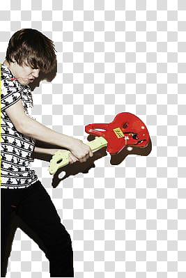 Justin, man holding red guitar transparent background PNG clipart