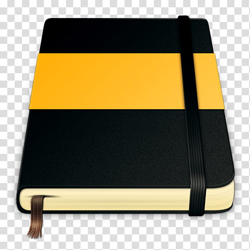 Moleskine Icons, moleskine_orange_, black and yellow book with bookmark icon transparent background PNG clipart