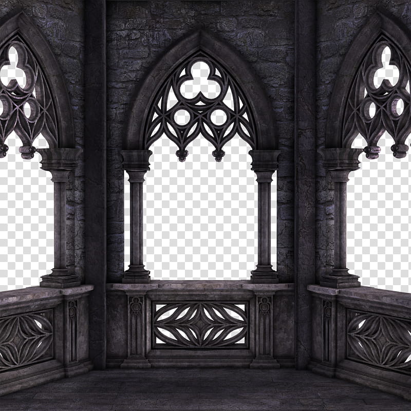 RESTRICTED Dark Gothic Balcony , gray building interiror transparent background PNG clipart