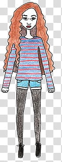 s, woman wearing blue and red top pencil sketch transparent background PNG clipart