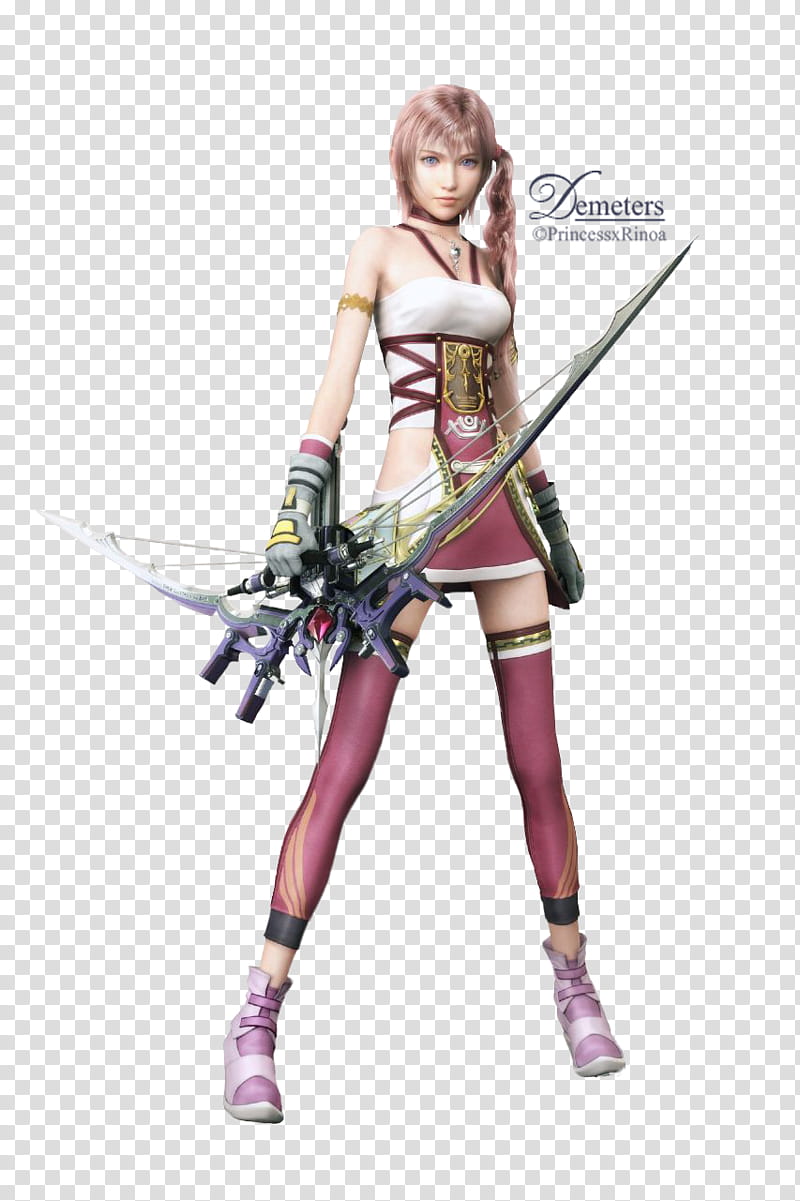 Serah FFXIII  Render, female anime character with bow weapon illustration transparent background PNG clipart
