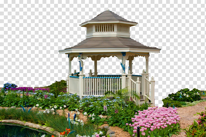 Gazebo with flowers, gray and white gazebo transparent background PNG clipart