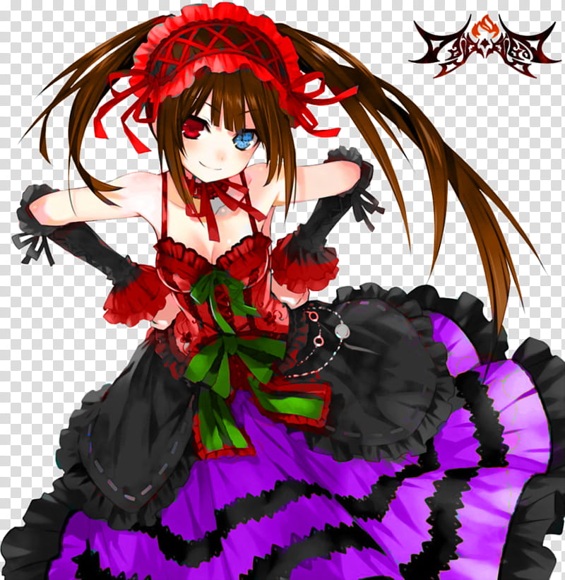 Kurumi Tokisaki Render PSD Coloring, female anime character in purple and black dress transparent background PNG clipart