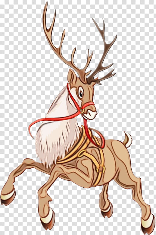 Reindeer, Watercolor, Paint, Wet Ink, Elk, Antler, Cartoon, Horn transparent background PNG clipart