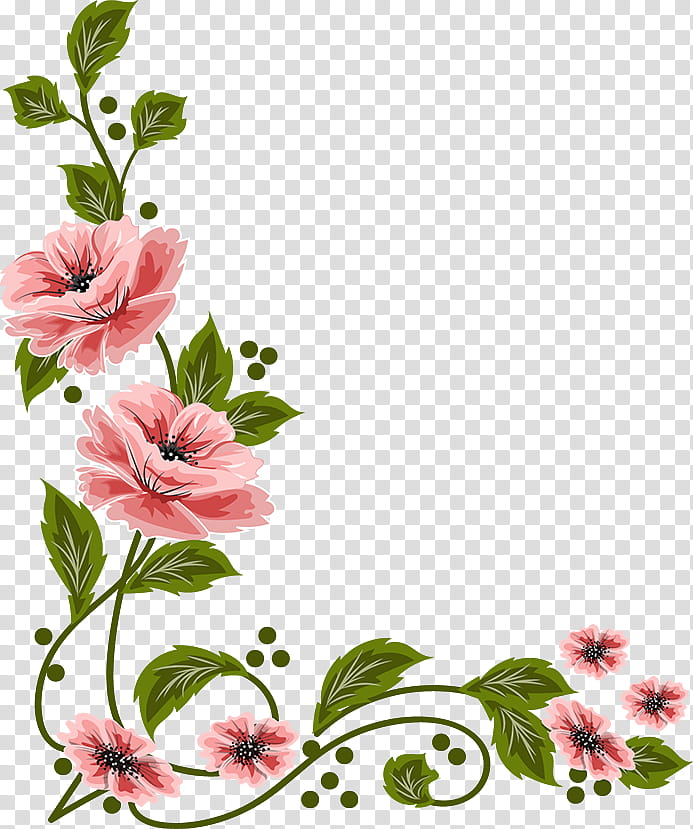 Flowers Corners, pink flower border transparent background PNG clipart