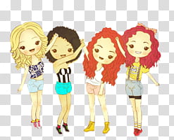 Super de caricaturas de famosos, four girls cartoon characters transparent background PNG clipart