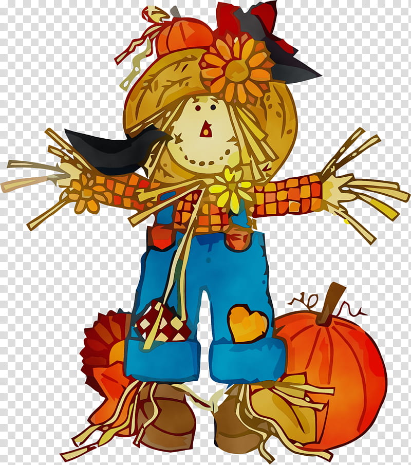 scarecrow, Scarecrow, Pumpkin, Autumn, Thanksgiving, Watercolor, Paint, Wet Ink transparent background PNG clipart