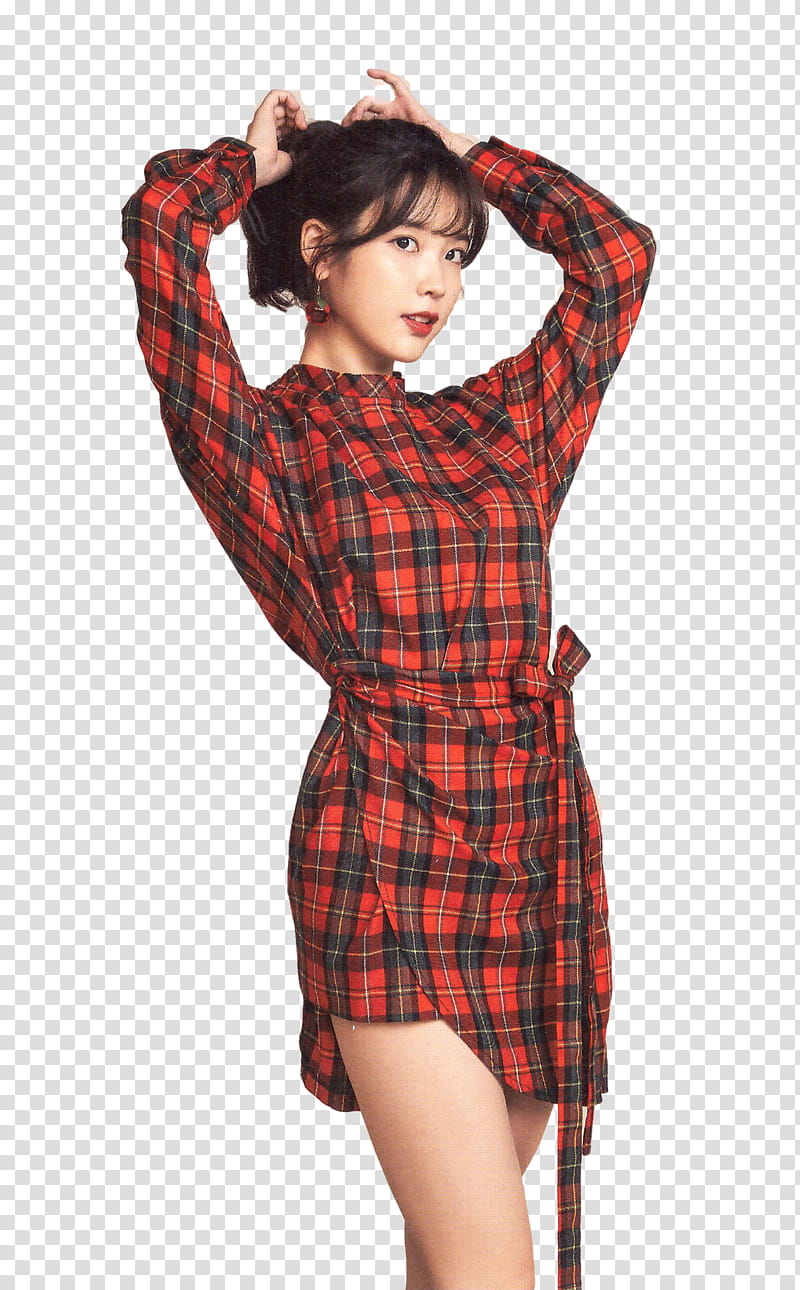IU SEASON S GREETINGS  PT, woman wearing red and black plaid long-sleeved dress transparent background PNG clipart