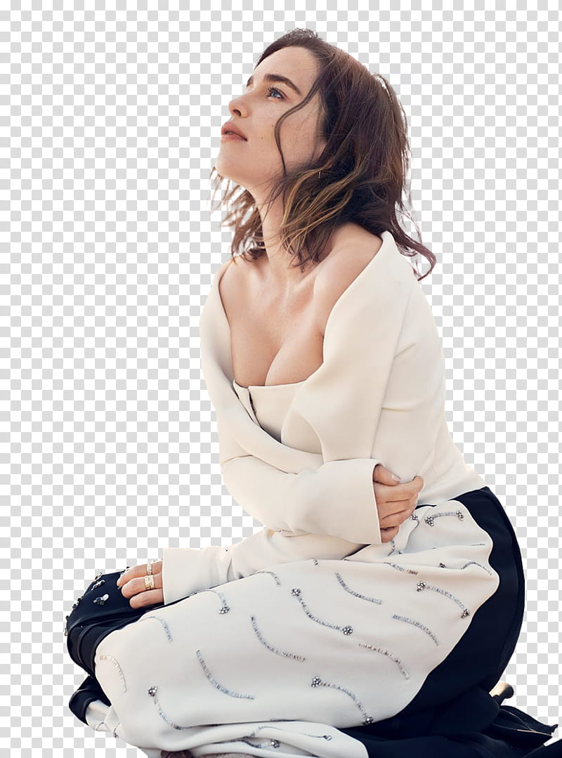  Emilia Clarke, woman looking up while kneeling transparent background PNG clipart