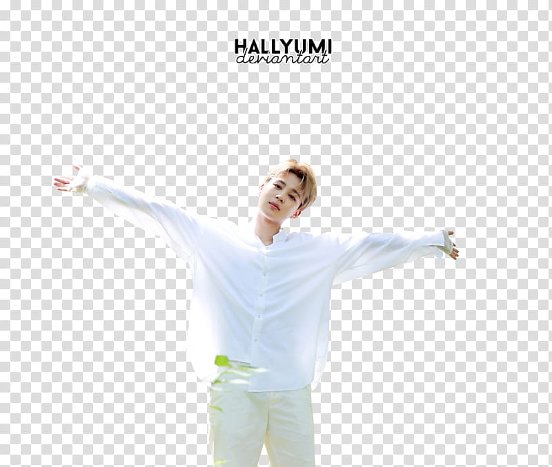 Jimin Season Greetings , man in white dress shirt raising his both hands transparent background PNG clipart