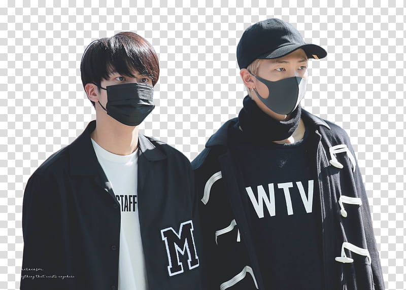 Namjin BTS, two men wearing black jackets transparent background PNG clipart