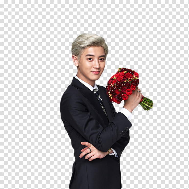 EXO, man holding bouquet of flowers transparent background PNG clipart