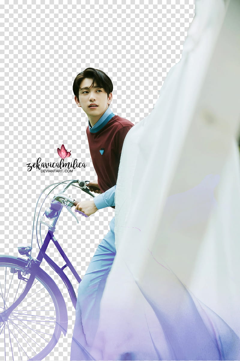 GOT Jinyoung Present YOU, man pushing a bike transparent background PNG clipart
