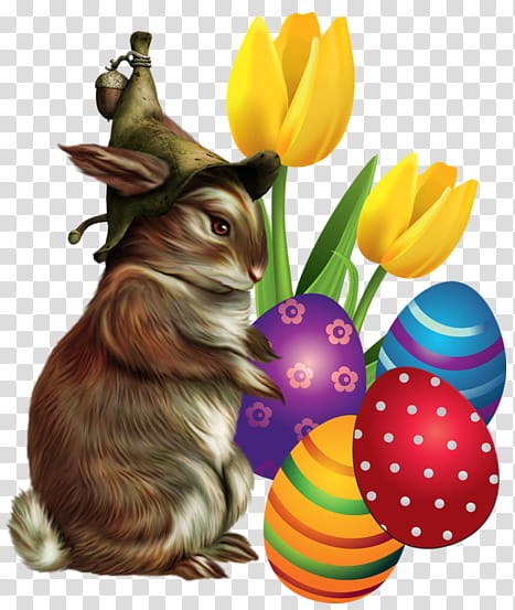 Easter egg, Easter Bunny, Easter
, Tulip, Rabbit, Rabbits And Hares, Plant transparent background PNG clipart