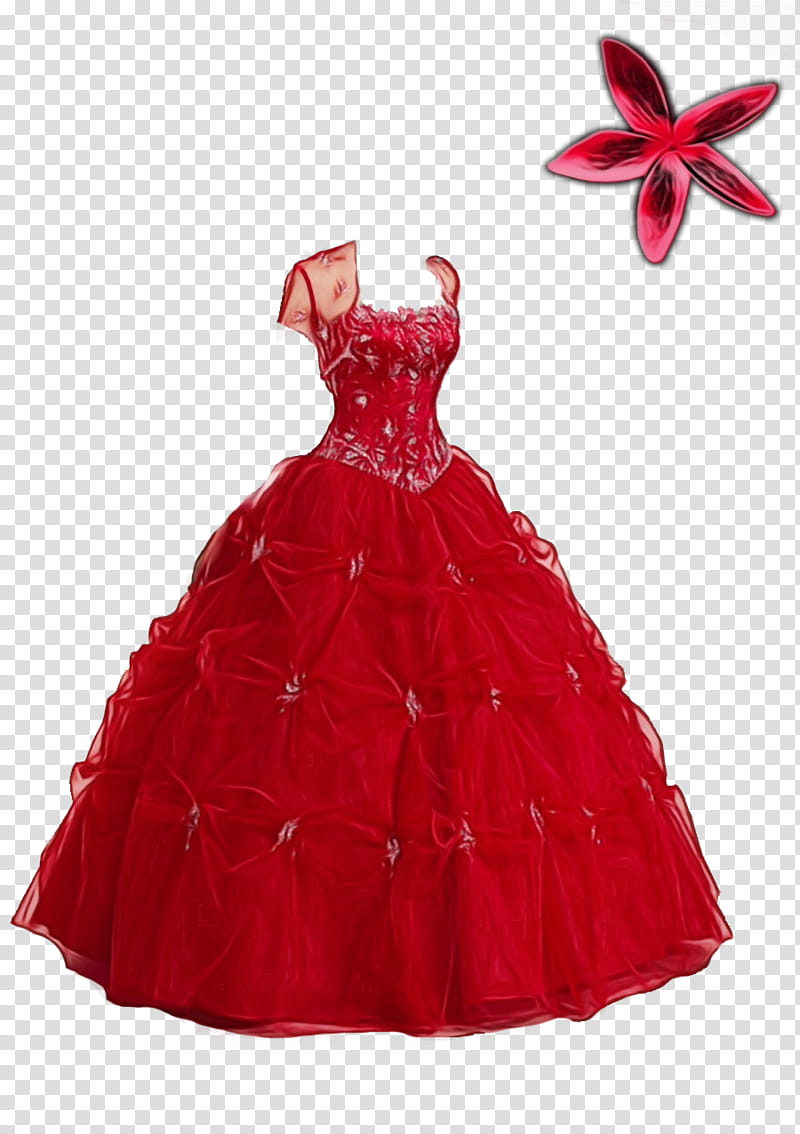 dress clothing red pink gown, Watercolor, Paint, Wet Ink, Bridal Party Dress, Ruffle, Cocktail Dress, Day Dress transparent background PNG clipart