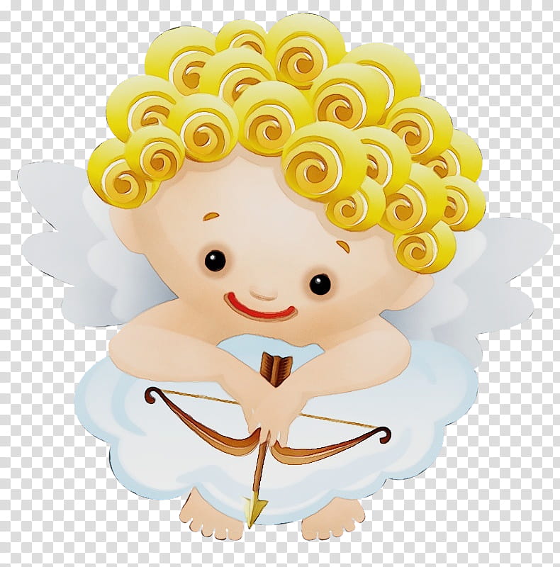 cartoon angel yellow cupid, Watercolor, Paint, Wet Ink, Cartoon, Fictional Character, Cloud, Sticker transparent background PNG clipart