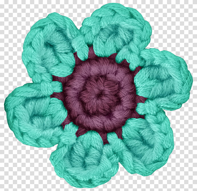 Elements , teal and maroon crochet flower illustration transparent background PNG clipart