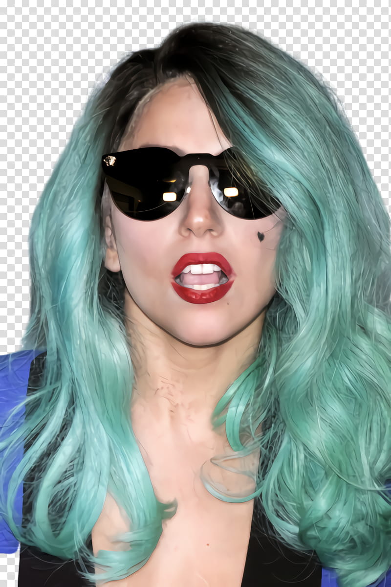Cartoon Sunglasses, Lady Gaga, Singer, Hair, Black Hair, Blue Hair, Bangs, Long Hair transparent background PNG clipart