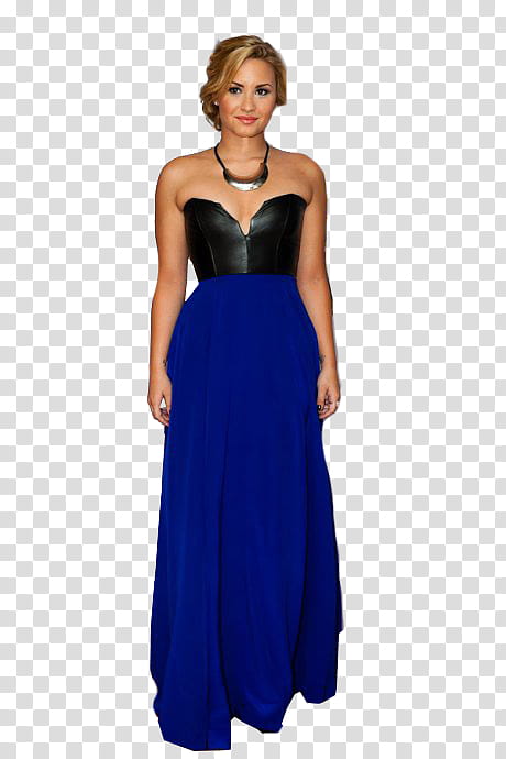 Demi Lovato , woman in blue and black sweetheart-neckline dress transparent background PNG clipart