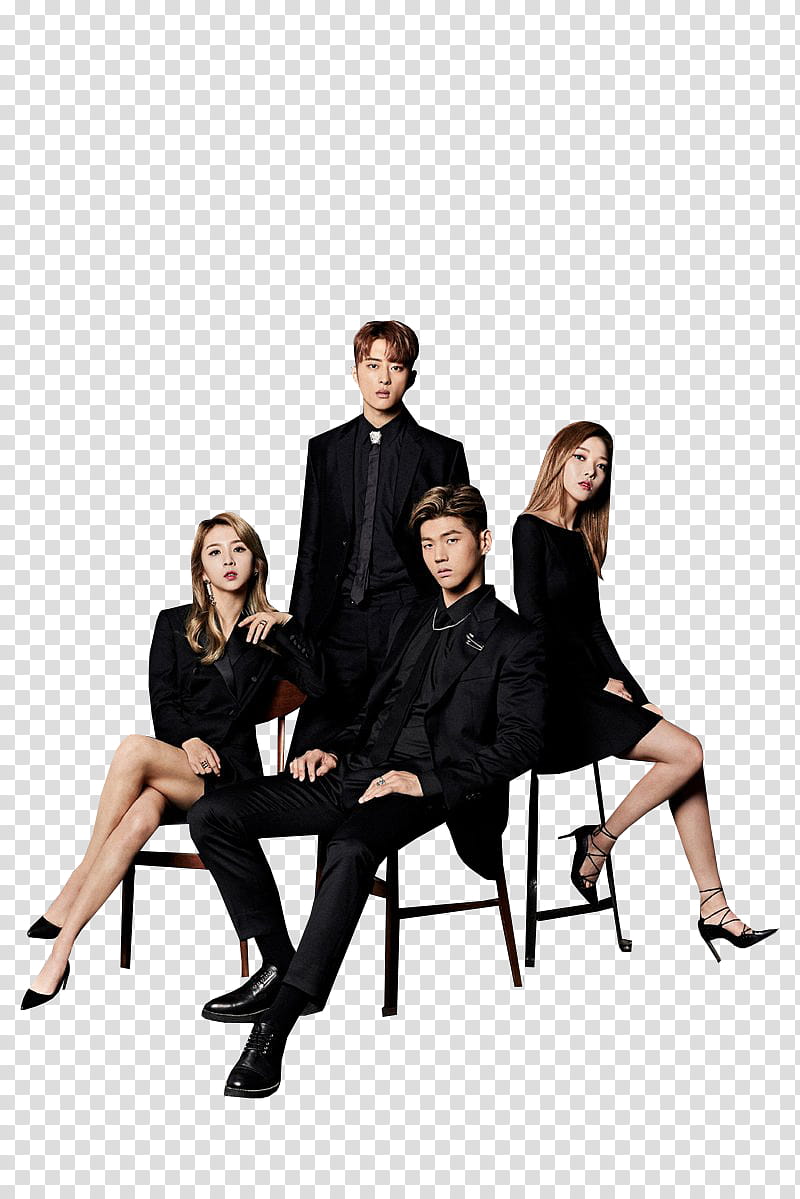 one man standing beside two women and one man sitting transparent background PNG clipart
