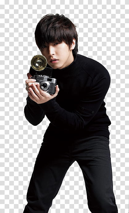 Super Junior A CHa , man holding gray camera transparent background PNG clipart