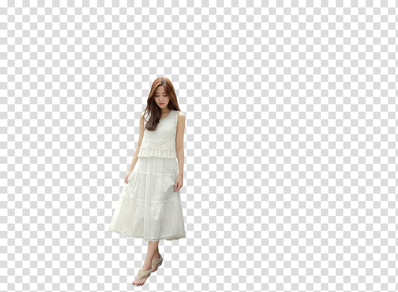 Jung Yeon, standing woman wearing white dress transparent background PNG clipart