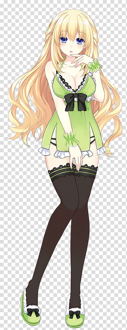 Nightwear Vert, yellow haired female anime character transparent background PNG clipart
