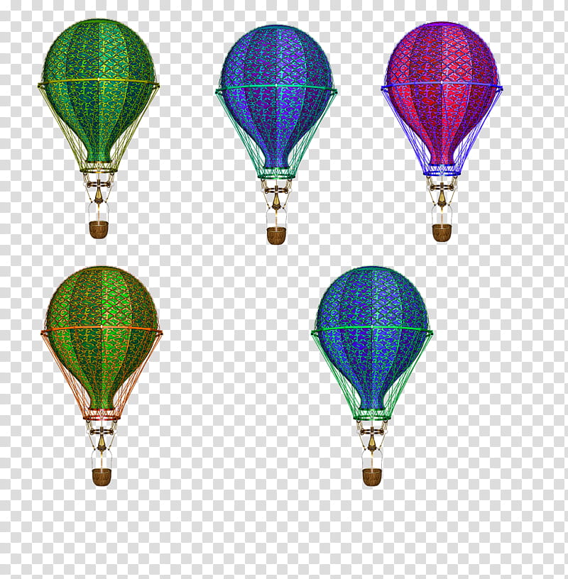 Hot Air Baloons, five blue, green, and pink hot air balloons illustration transparent background PNG clipart