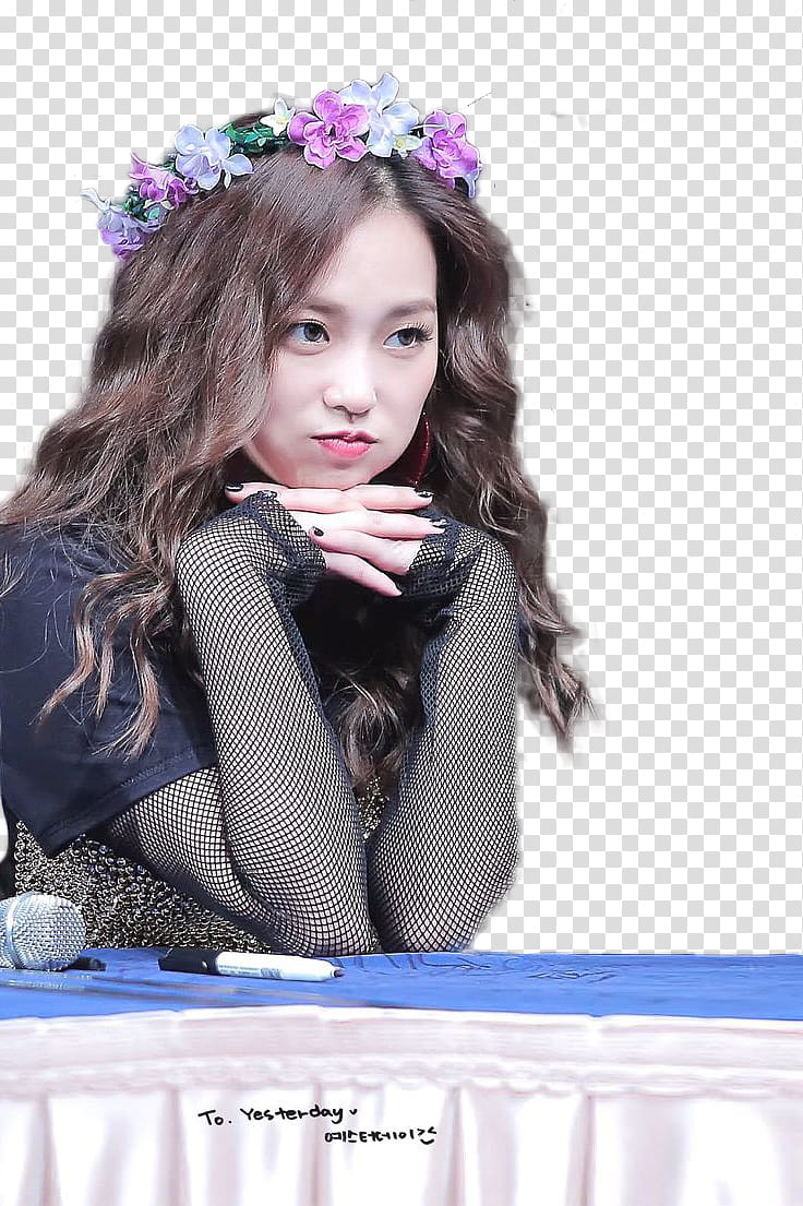 Render  HQ CLC Yeeun, woman in black long-sleeved shirt with floral headband transparent background PNG clipart