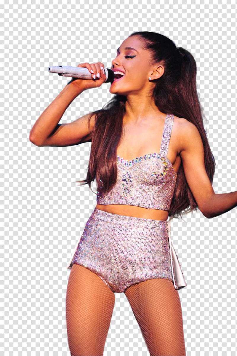 Ariana Grande Honeymoon tour , Ariana Grande holding microphone transparent background PNG clipart