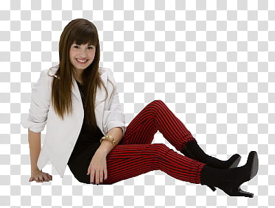 Demi Lovato  s, smiling woman wearing white dress shirt and red and black striped pants transparent background PNG clipart