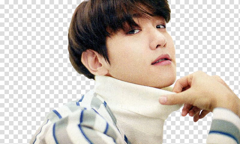 Baekhyun EXO S, man in white and gray striped sweater transparent background PNG clipart