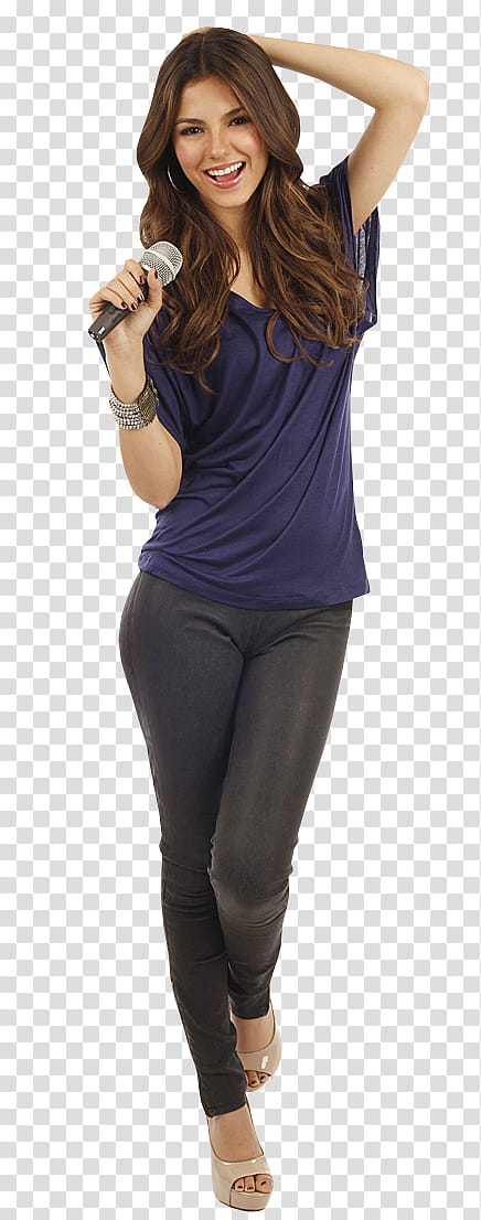 woma in blue shirt and black pants holding microphone transparent background PNG clipart