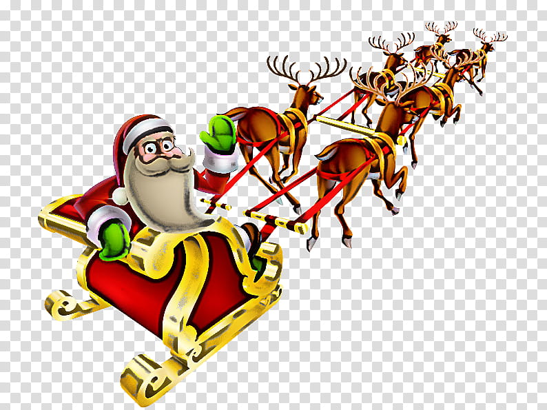 Santa claus, Sled, Reindeer, Christmas , Cartoon, Christmas Eve transparent background PNG clipart