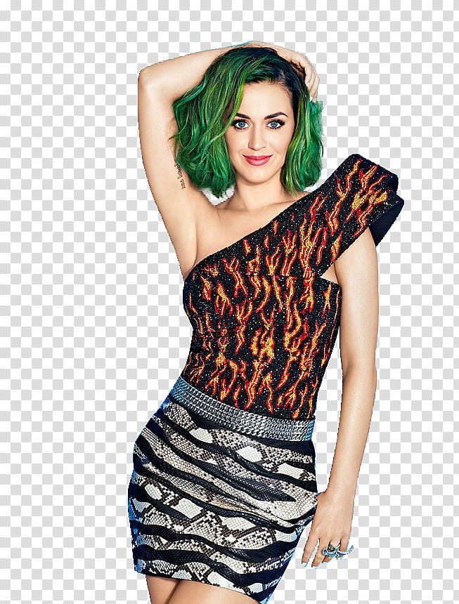 Katy Perry, women's black and red one-shoulder top transparent background PNG clipart